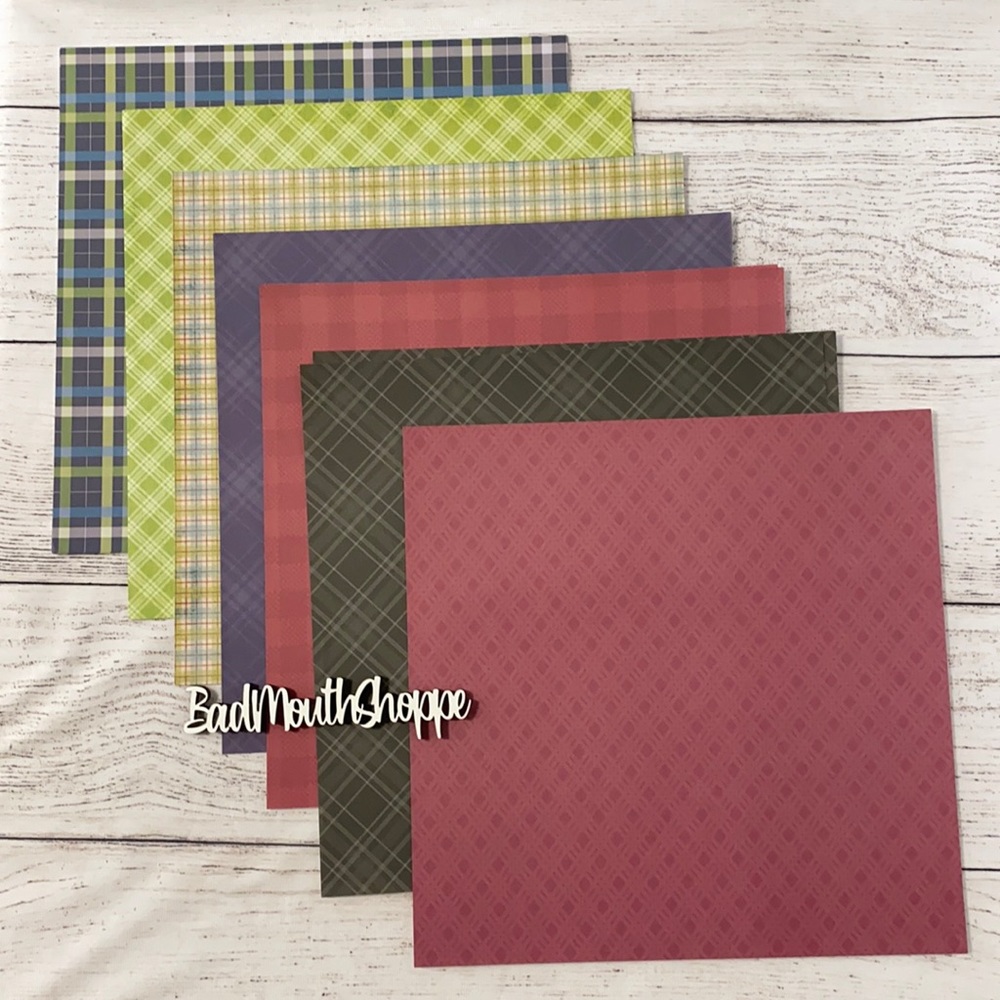 12x12 Scrapbook Paper Lot Plaid Stripe Vintage Retro 5